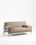 Tweed bank met houten details bruin 200 x 90 x 85cm