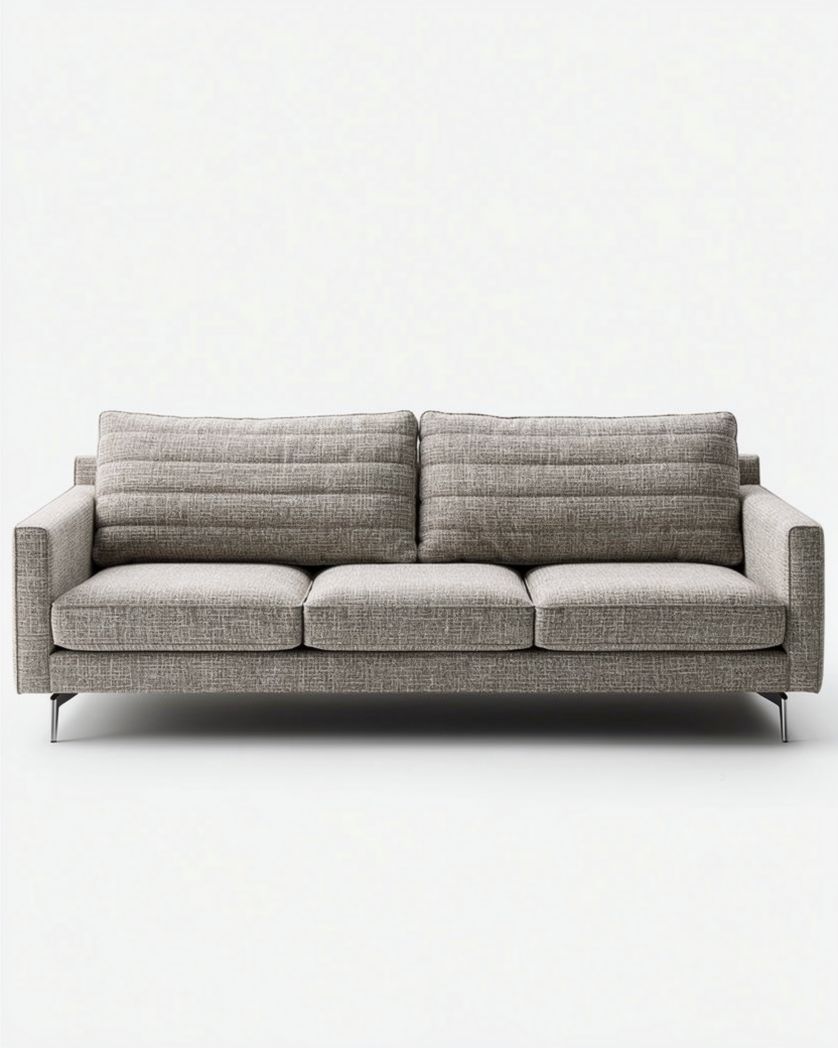 Grijze stoffen bank met drie zitplaatsen afmetingen 200 x 90 x 85cm