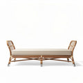 Rieten ligbed met bekleding in beige 150 x 70 x 60cm voor buitengebruik