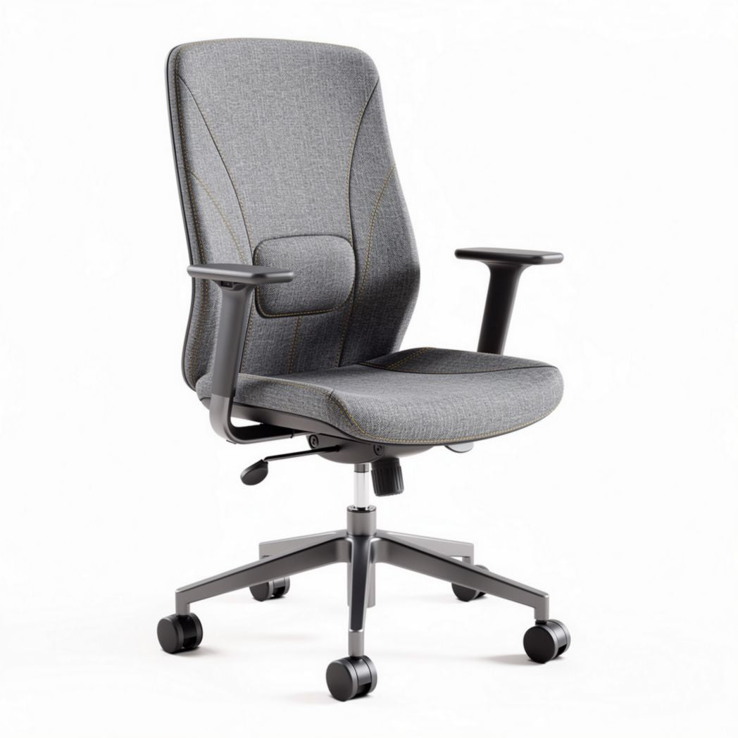 Bureau stoel van stof met verstelbare armleuningen en wieltjes grijs 60 x 60 x 100cm