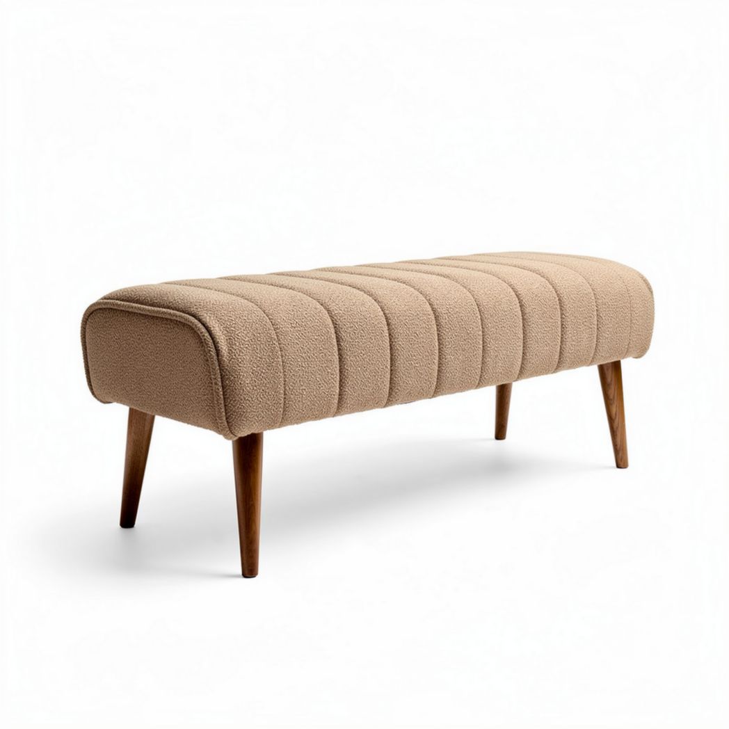Bankhocker van polyester met houten poten in beige 120 x 40 x 45cm