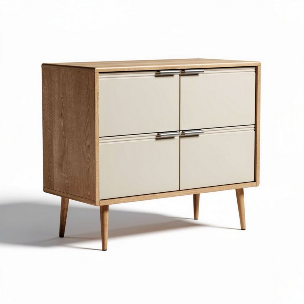 Houten kast met vier deuren en handgrepen 80 x 40 x 75cm crème en naturel eiken