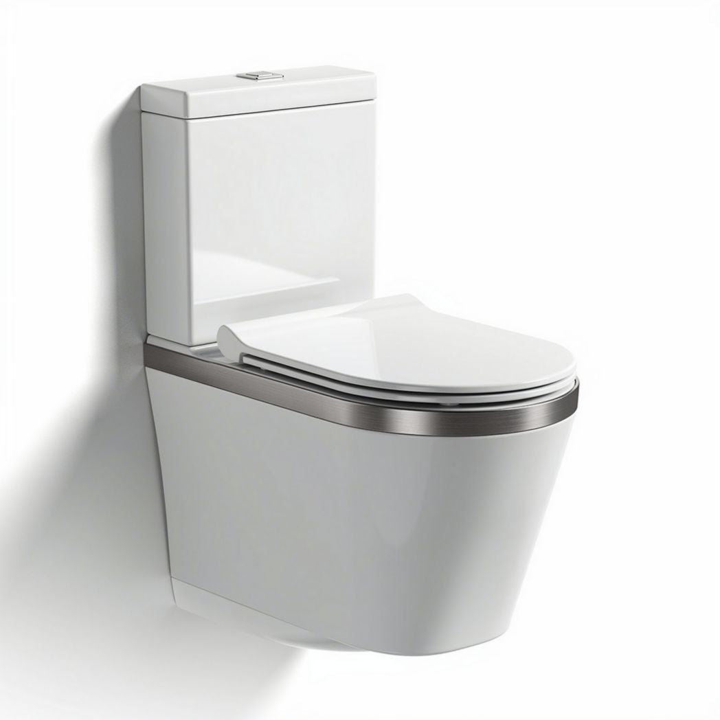 Hangtoilet met sluitdeur in wit keramiek en roestvrijstalen rand 60 x 35 x 40cm