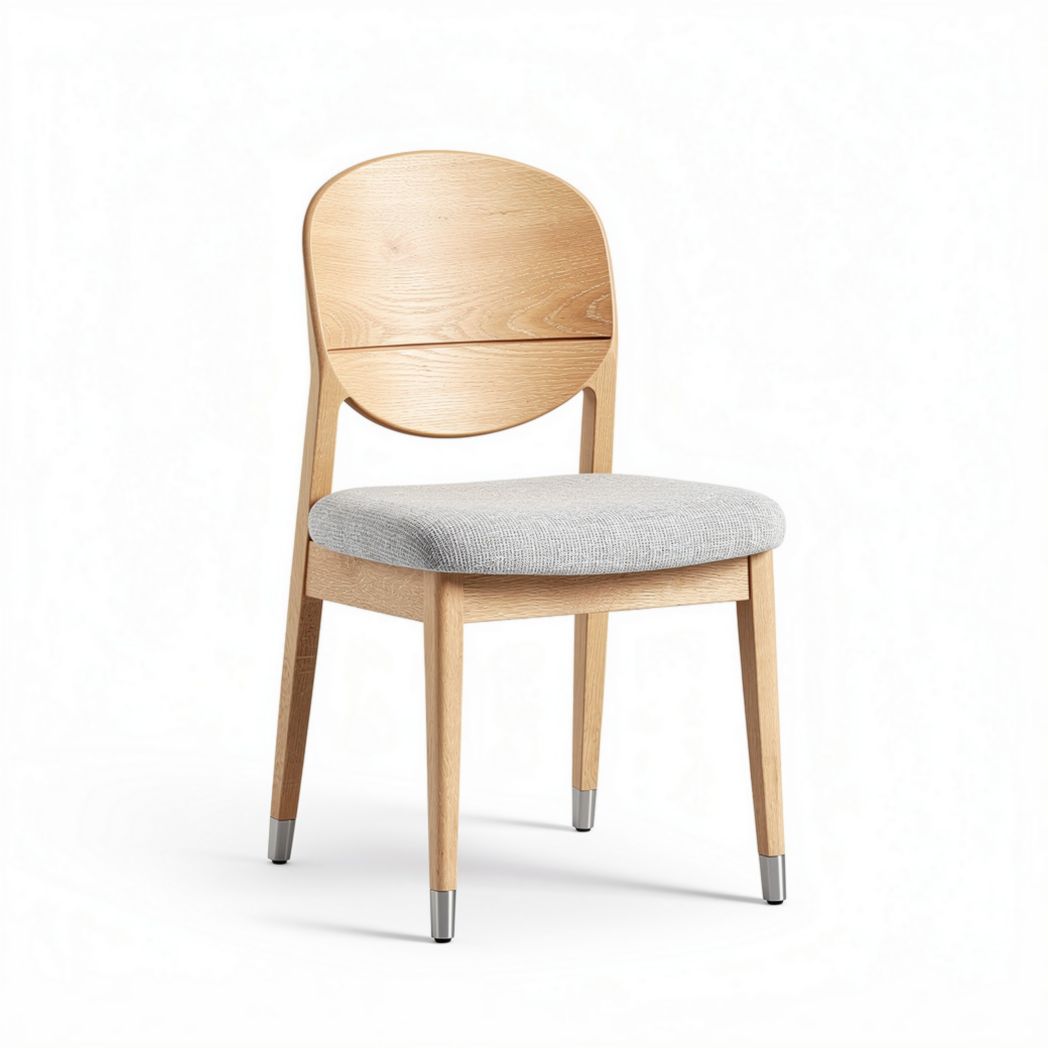 Eikenhouten stoel met grijze stofzitting voor eetkamer 45 x 45 x 85cm
