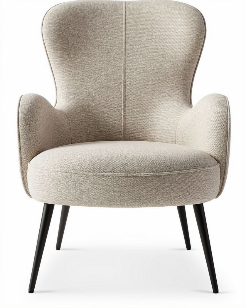 Lounge stoel van beige stof met houten poten 80 x 80 x 90cm