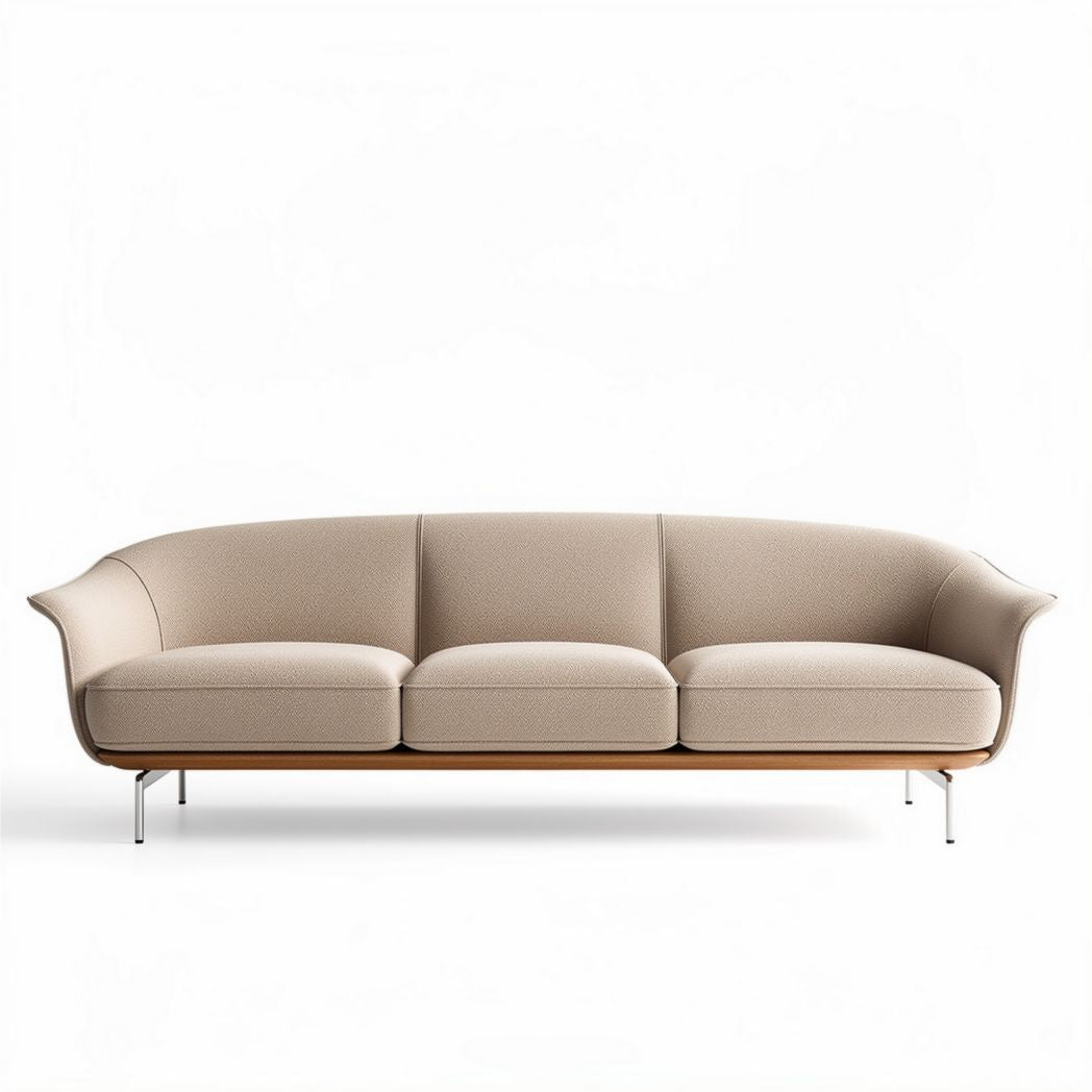 Zithoekbank in beige stof met houten onderstel 200 x 90 x 80cm