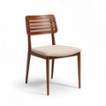 Houten eetstoel met beige stofzitting en gestreepte rugleuning 45 x 45 x 80cm