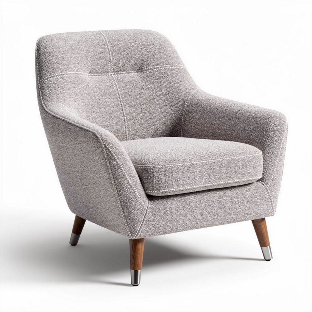 Grijze fauteuil met houten poten en zachte bekleding voor woonkamer