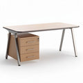 Bureau met ladekast van hout en metaal 150 x 75 x 75 cm beige en zilver